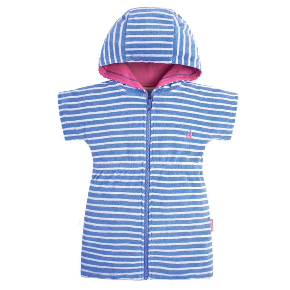 英國 JoJo Maman BeBe - 嬰幼兒/兒童游泳浴巾-藍白條紋