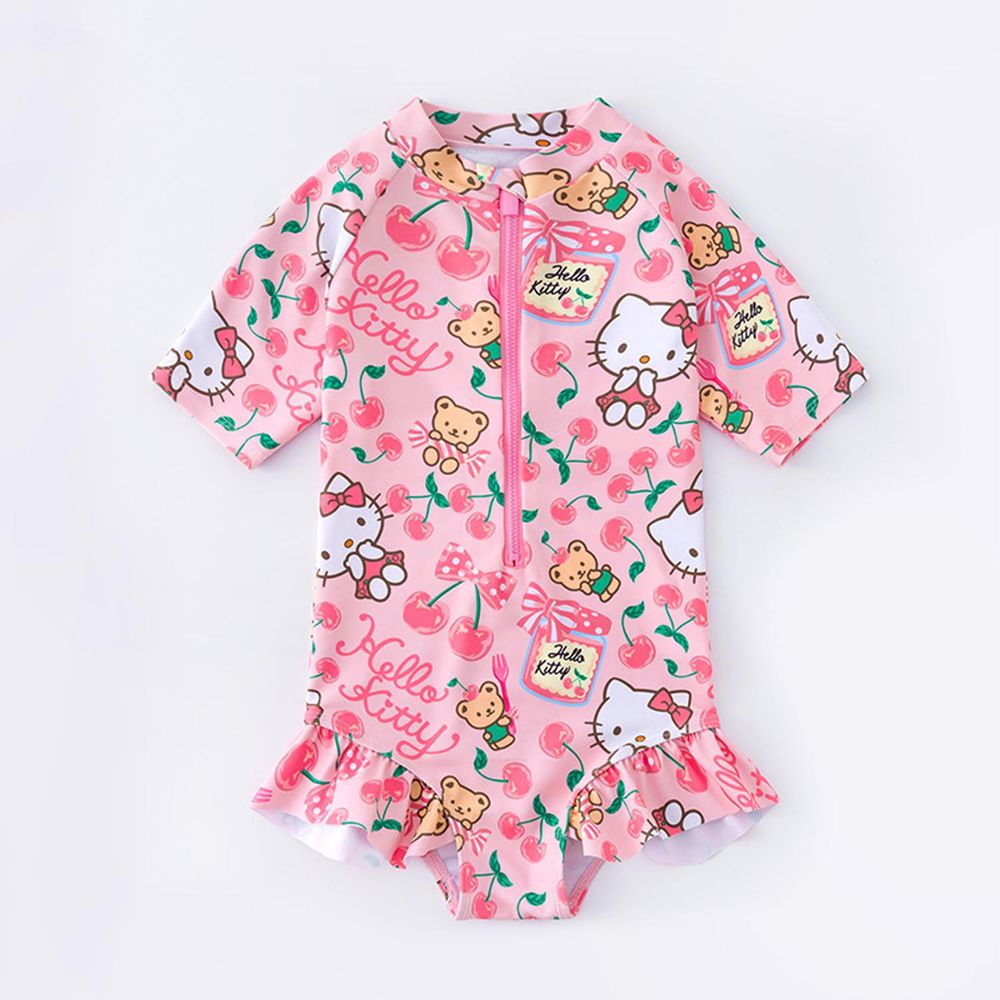Hellokitty短袖連身泳裝-kitty與小熊-粉色