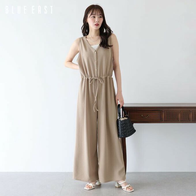日本 BLUE EAST - 韓國製 簡潔迷人V領無袖連身褲-黑