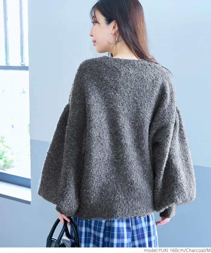 日本 COCA - 澎澎氣球袖針織開襟衫-橘粉