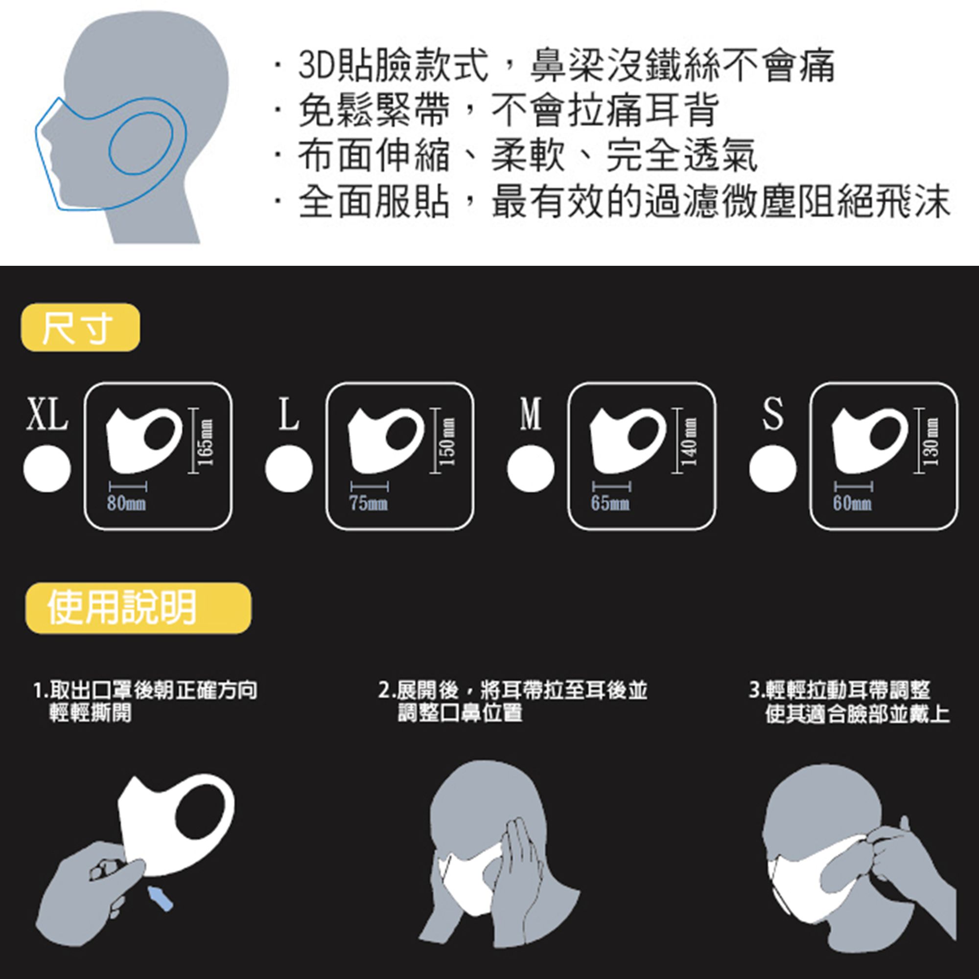【台歐】SOLIS 3D防護型口罩*30片六入組(黑色)