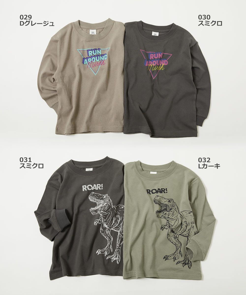 日本 devirock - 純棉 定番百搭印花長T-手繪暴龍-淺軍綠