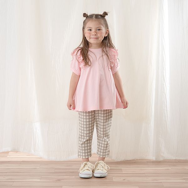 日本 Lycee mine - 肩膀荷葉傘狀長版短袖上衣-粉紅