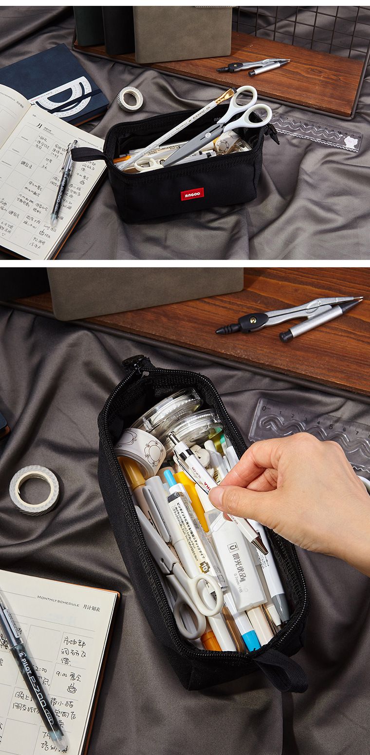 簡約大開口鉛筆袋-黑色