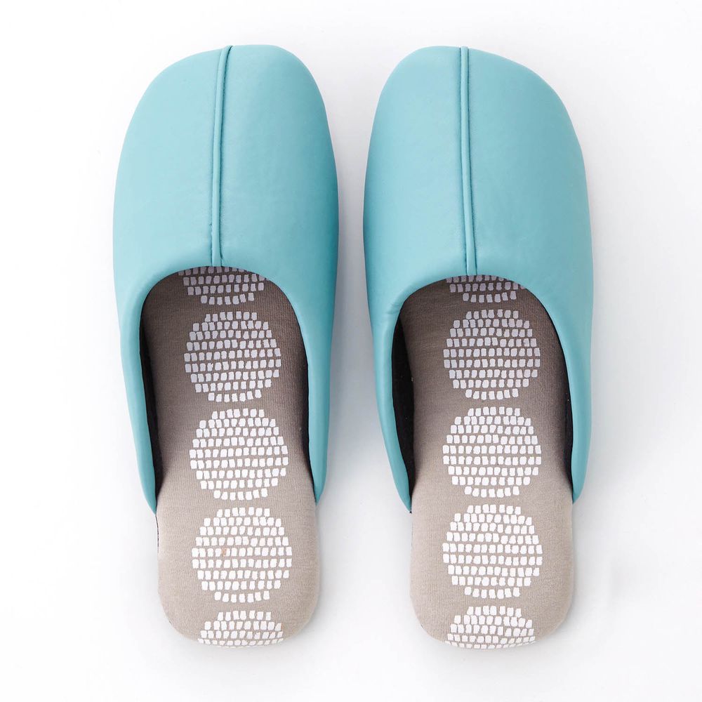 日本千趣會 - 可機洗 耐髒汙皮質室內拖鞋-北歐幾何-水藍色系