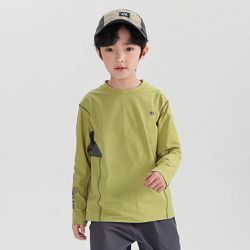 babybody - 吸濕排汗圓領長袖上衣-袖拼文字-綠色