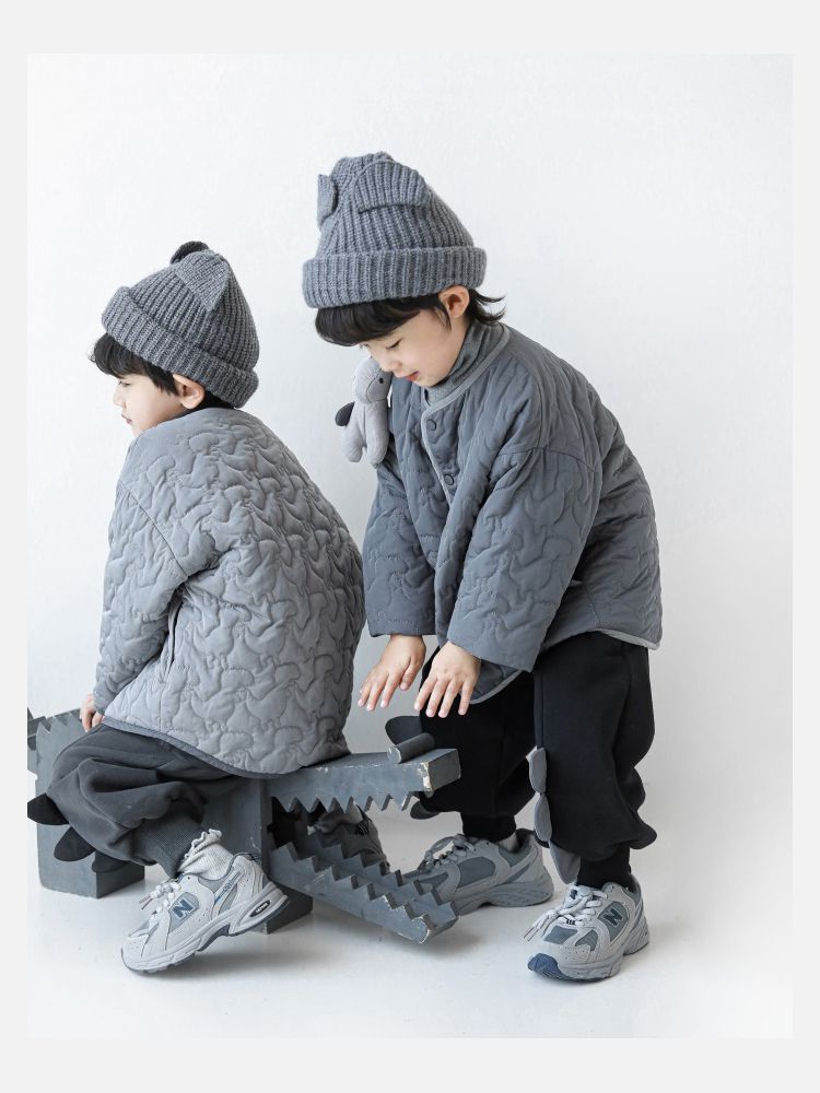 TONGMO - 可拆卸造型鋪棉包邊保暖外套-恐龍-淺灰色