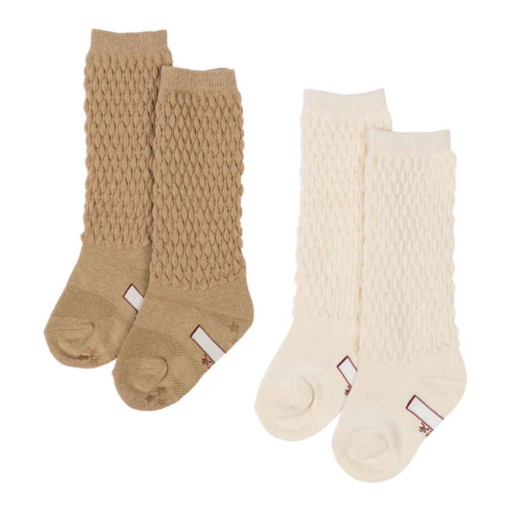 長筒襪2雙組-蓬蓬花紋-咖啡色 (9~14cm)