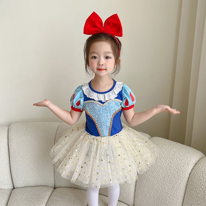 短袖造型公主裙/芭蕾舞裙-卡通人物-白雪公主-藍+奶油黃
