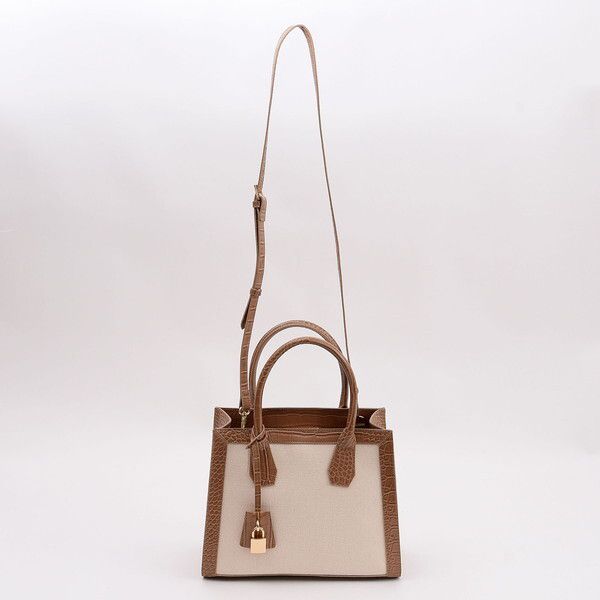 日本 COOCO - 2way撞色梯形托特手提包/側背包-白 (28x22x13cm)