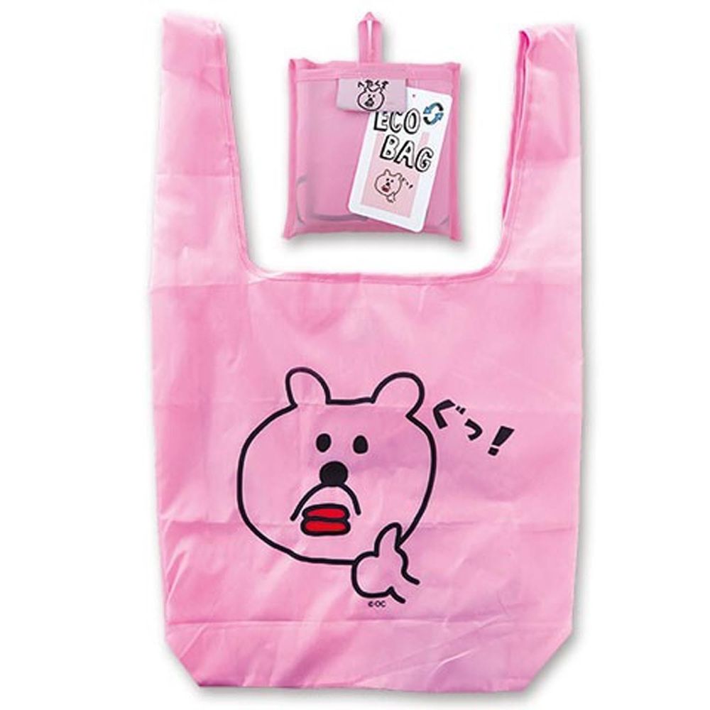 日本 OKUTANI - 童趣插畫折疊購物袋-熊熊-粉 (33x58cm)