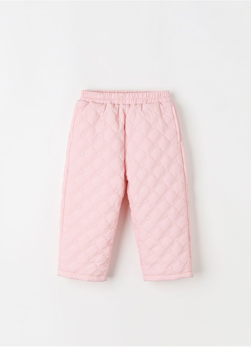 韓國 OZKIZ - 繡花紋路內磨毛長褲-粉