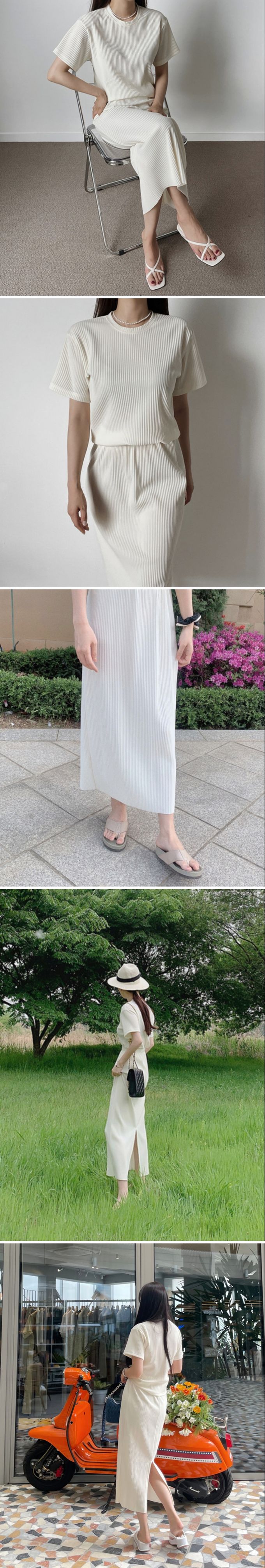 韓國 LANDING - 鬆緊腰直紋修身長裙-淺薄荷綠 (FREE)