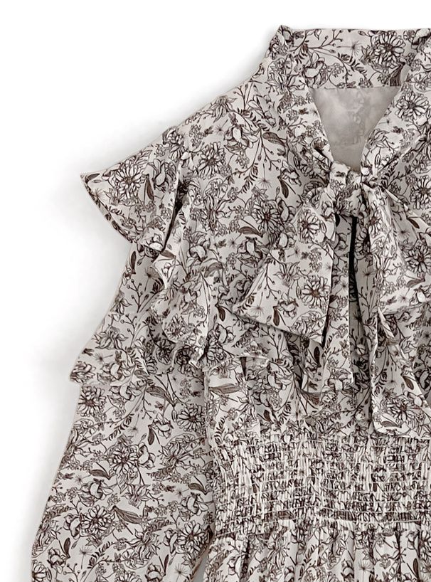 日本 GRL - 碎花荷葉邊收腰雪紡洋裝-米杏