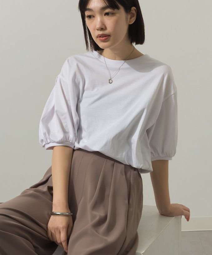 日本 Sans Souci 34+ - 絲滑混棉 可愛泡泡袖上衣-奶油米