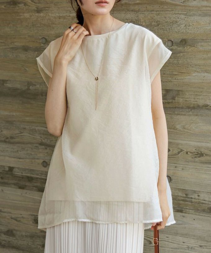 日本 Bab - [推薦]薄紗層次法式袖上衣-灰棕