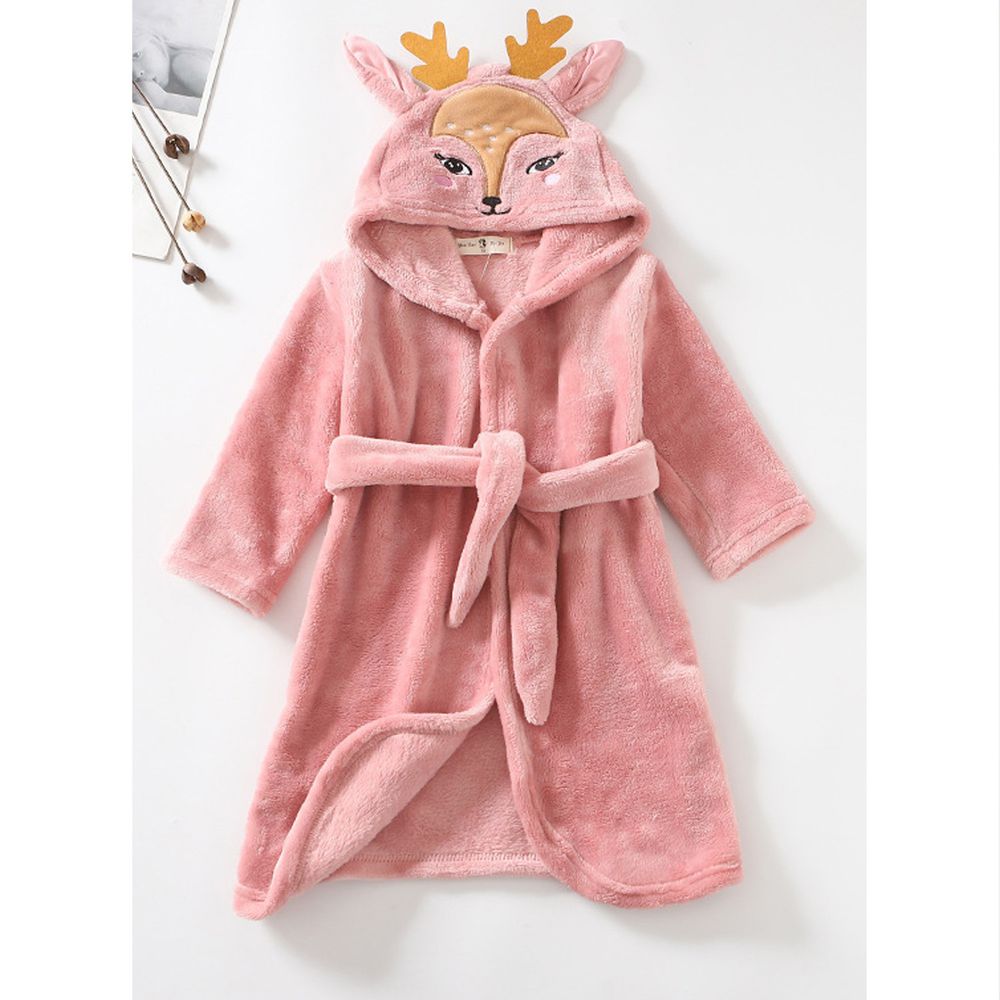 超柔軟珊瑚絨浴袍睡衣-粉色小鹿