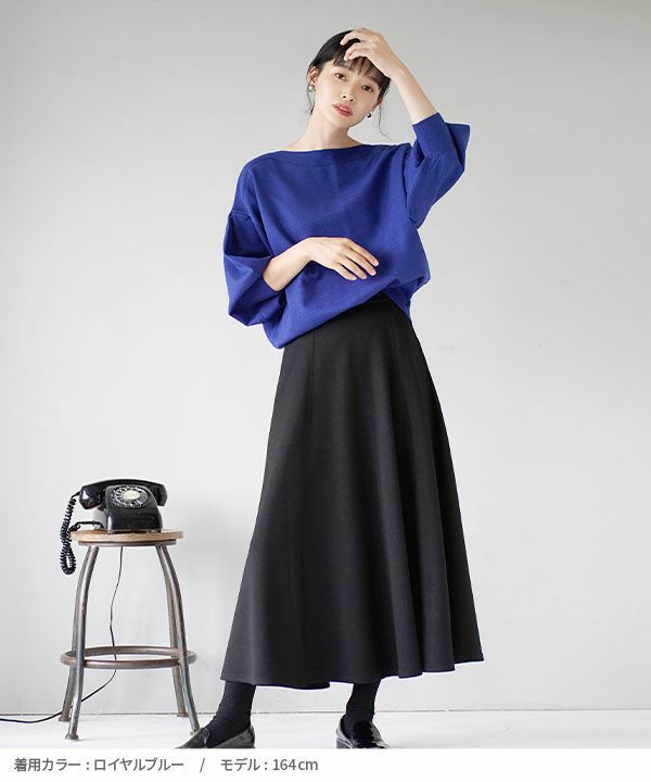 日本 zootie - 顯瘦船領氣球袖薄針織上衣-黑