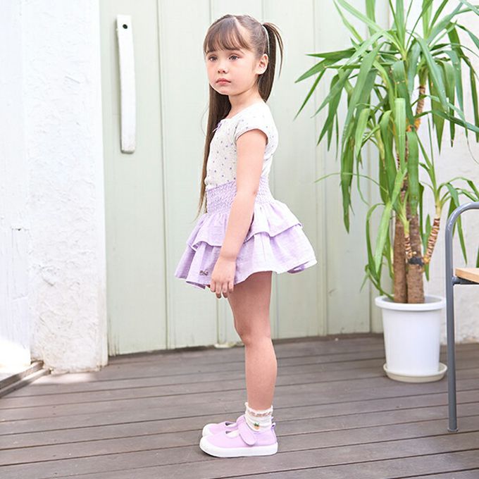 日本 Lycee mine - 100%棉 印花蕾絲滾邊短袖上衣-藍紫