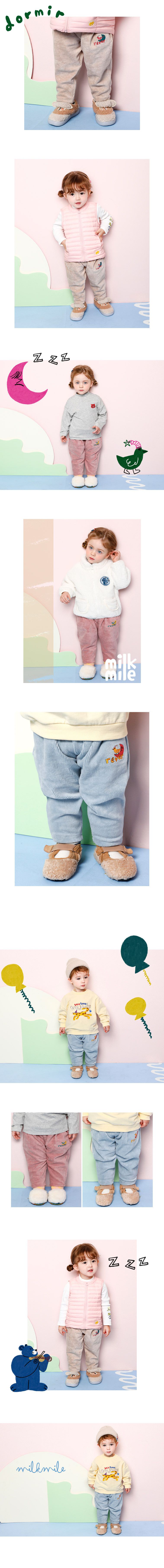 韓國 milk mile - 刺繡鳥兒雙口袋鬆緊褲頭長褲-暗粉紅