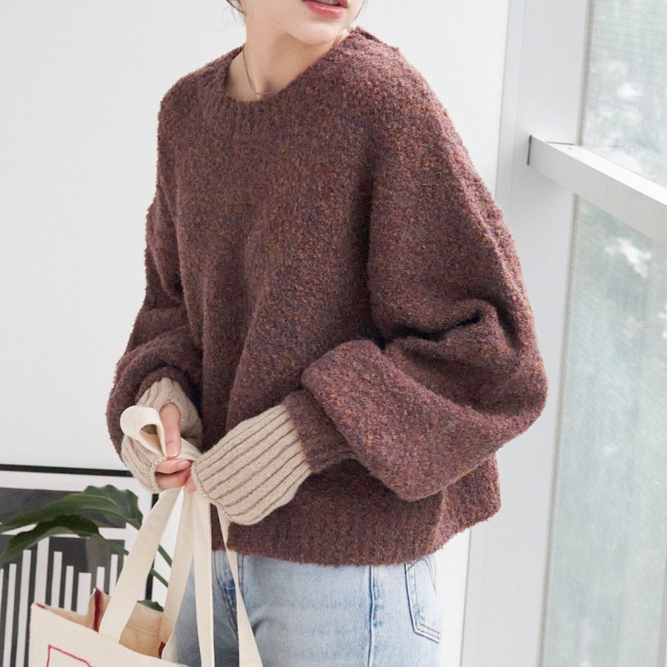 日本 Rejoule - 簡約混絨圓領短版毛衣-葡萄紫