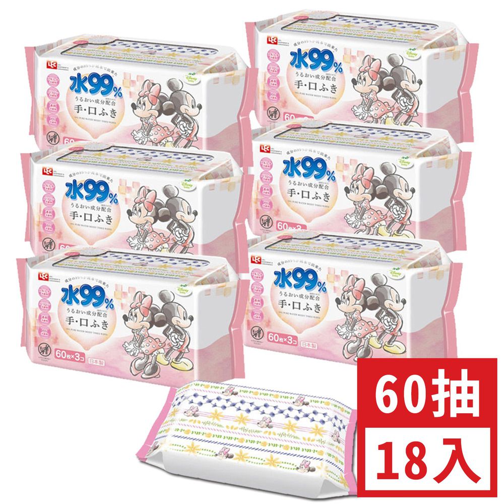 日本 LEC - 純水99%口手專用濕紙巾-新款迪士尼-米奇米妮-18包入箱購組(免運)-60抽x18包入