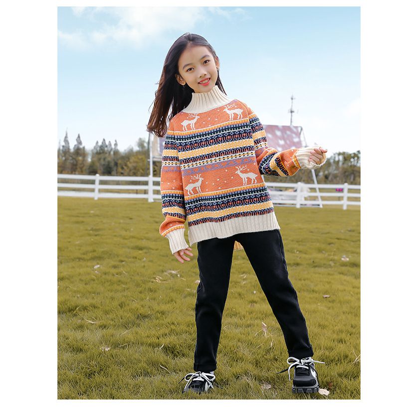 北歐風圖騰針織毛衣-小鹿-紅色