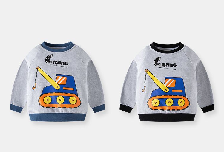 純棉圓領長袖上衣/大學T-工程吊車-霧藍+灰