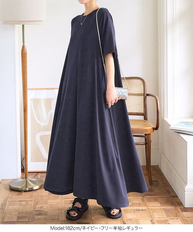 日本 Kobe Lettuce - 接觸冷感 抗皺彈性傘狀長洋裝(袖可選)-黑