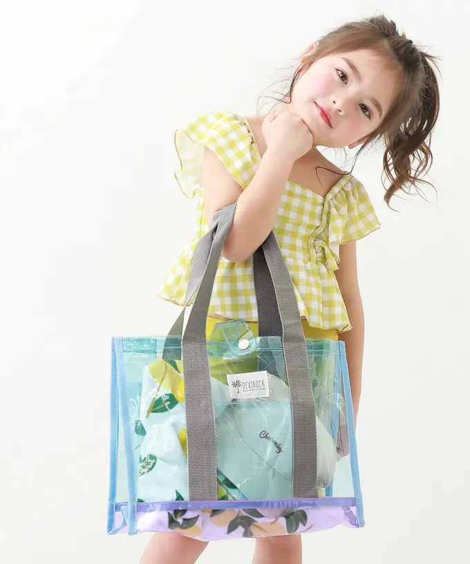 日本 devirock - 果凍色系PVC游泳/玩水包-藍x黑