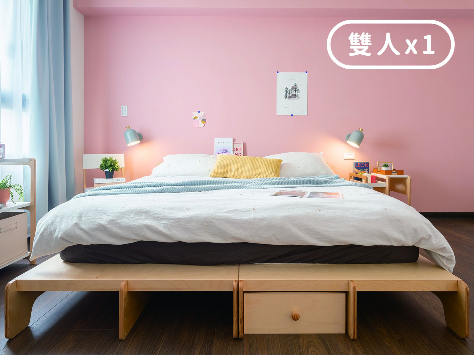 走走家具 - 模組單人加大床架-清新白 (105 / 217 / 66 (cm);座高 24 (cm))