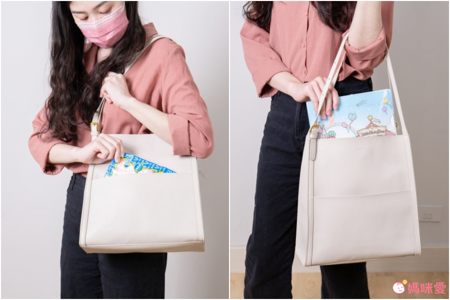 真皮大容量單肩托特包-卡其色 (30x12x31cm)