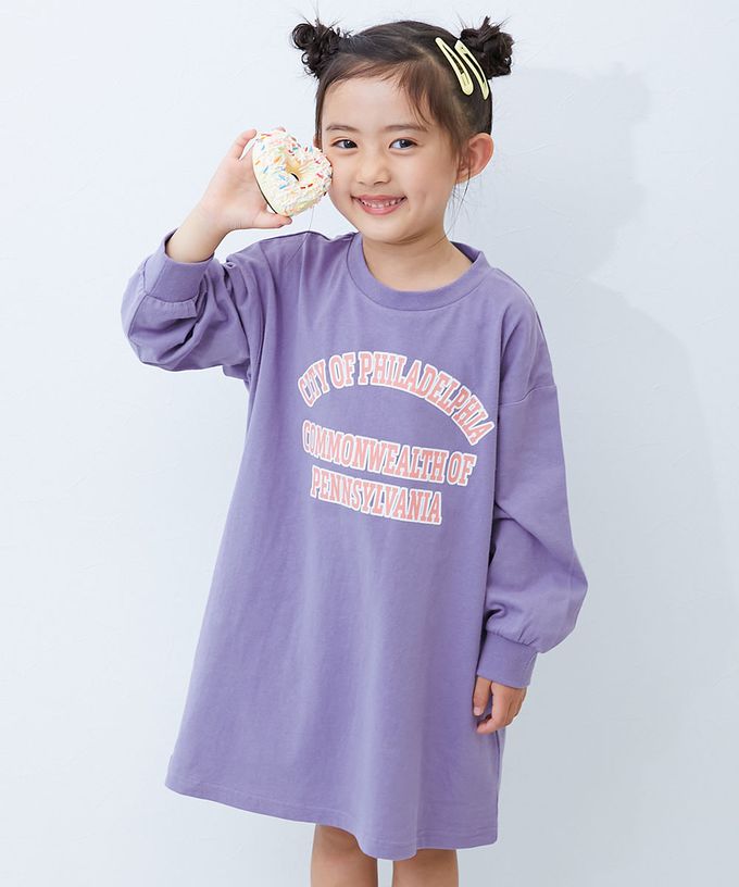 日本 devirock - 100%棉 定番印花休閒長袖洋裝-滿滿愛心-桃粉