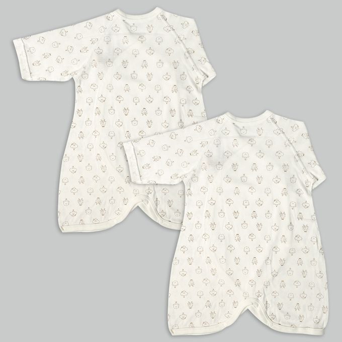 akachan honpo - 長袖蝴蝶裝2件組-按扣款 動物園-米白色 (50~60cm)