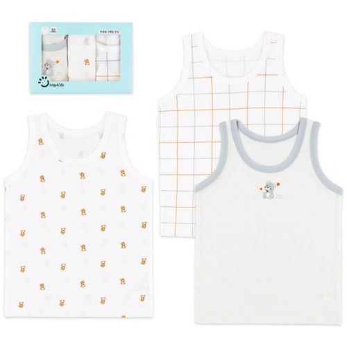 (3入組)男寶無螢光輕柔棉背心-格紋X熊熊