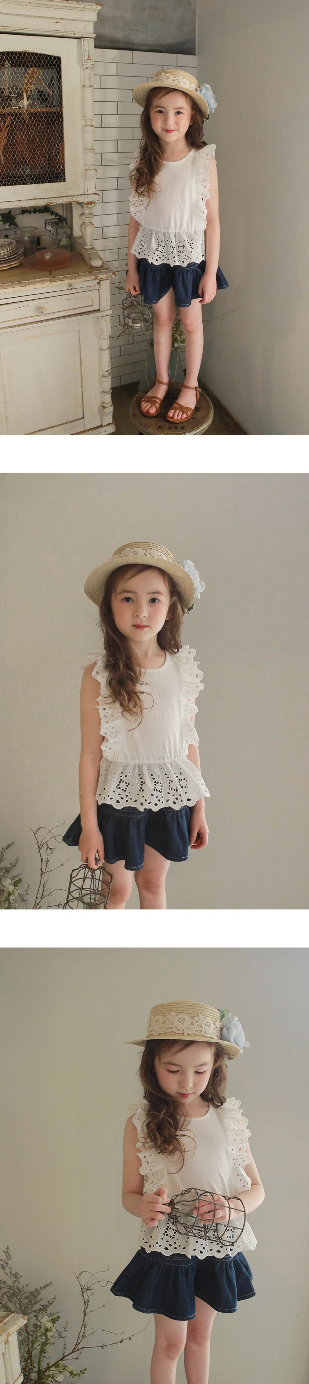 韓國 PuellaFLO - 鏤空荷葉無袖上衣-象牙白