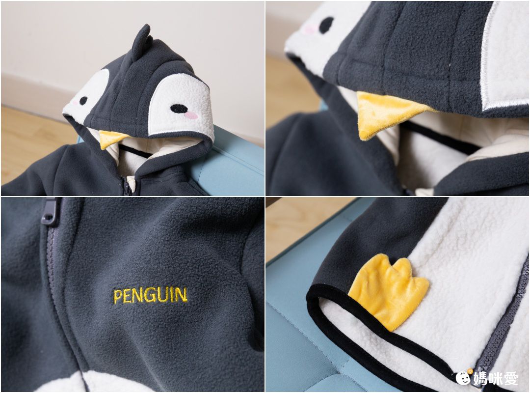 搖粒絨連帽外套-小企鵝-灰色