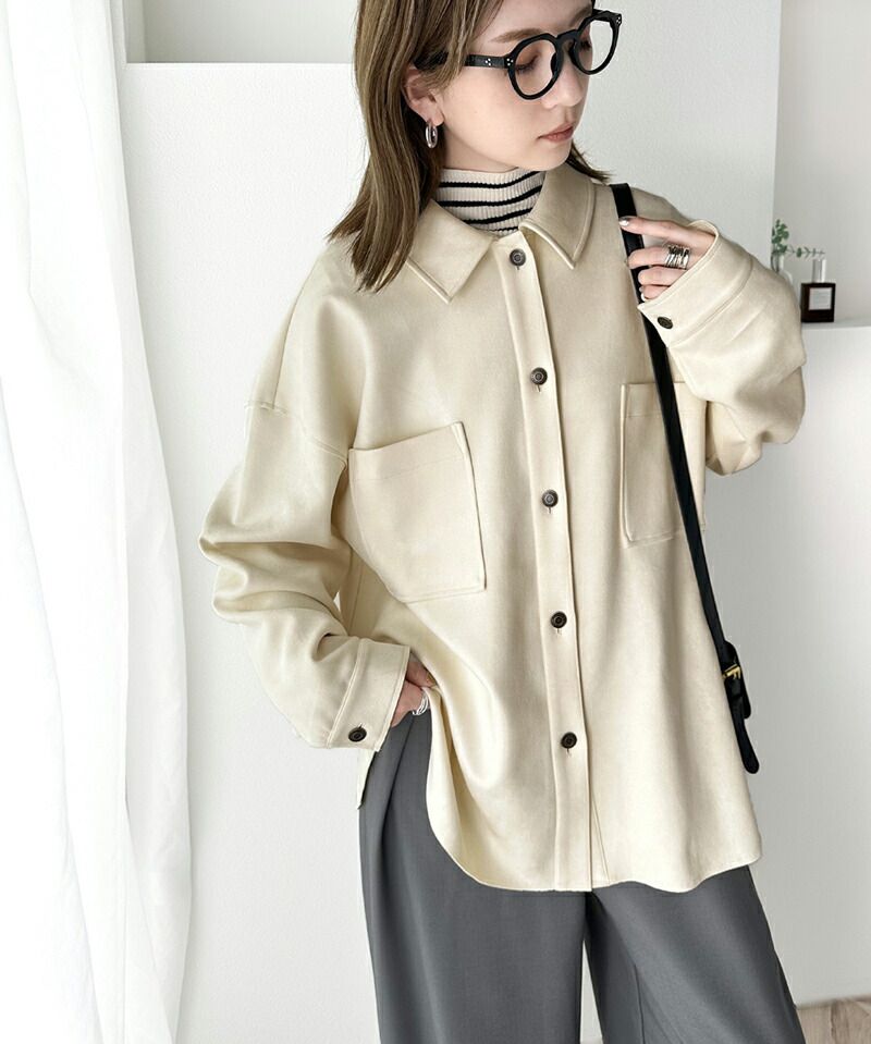 日本 Classical Elf - 時尚麂皮輕量大口袋長袖襯衫-米杏