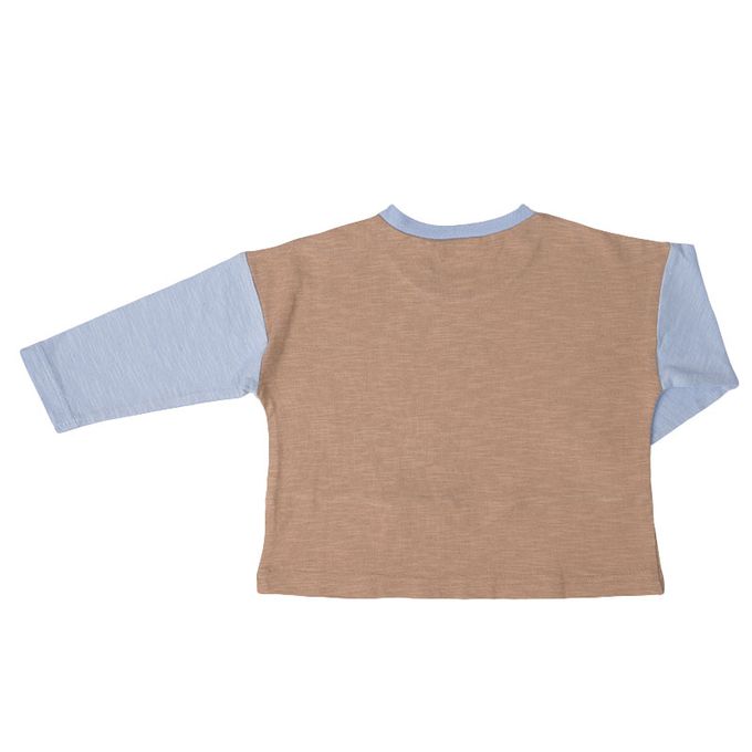 akachan honpo - 長袖T恤-拼接-藍色