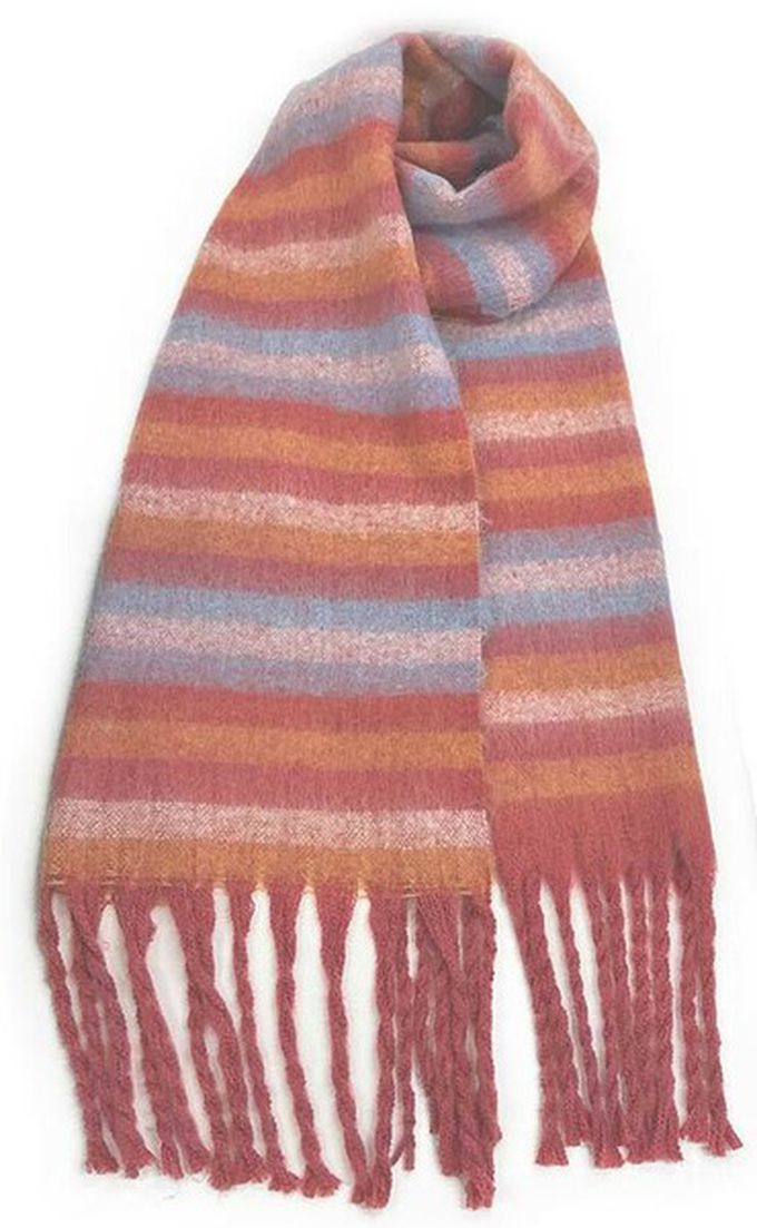 日本代購 - 份量感印花保暖流蘇圍巾-撞色-藍綠