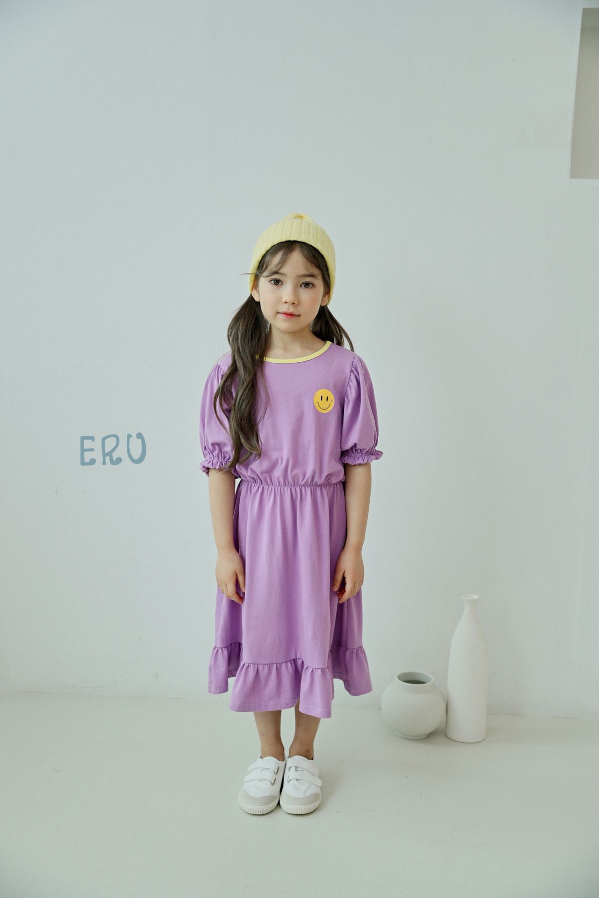 韓國 ERU - 活力笑臉縮腰洋裝-草莓粉