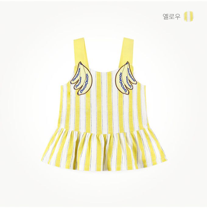 韓國 milk mile - 香蕉刺繡直紋背心套裝-黃X白