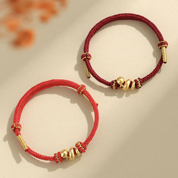 本命年愛心金蛇送福999銀好運編織手繩 新年過年開運生肖紅繩