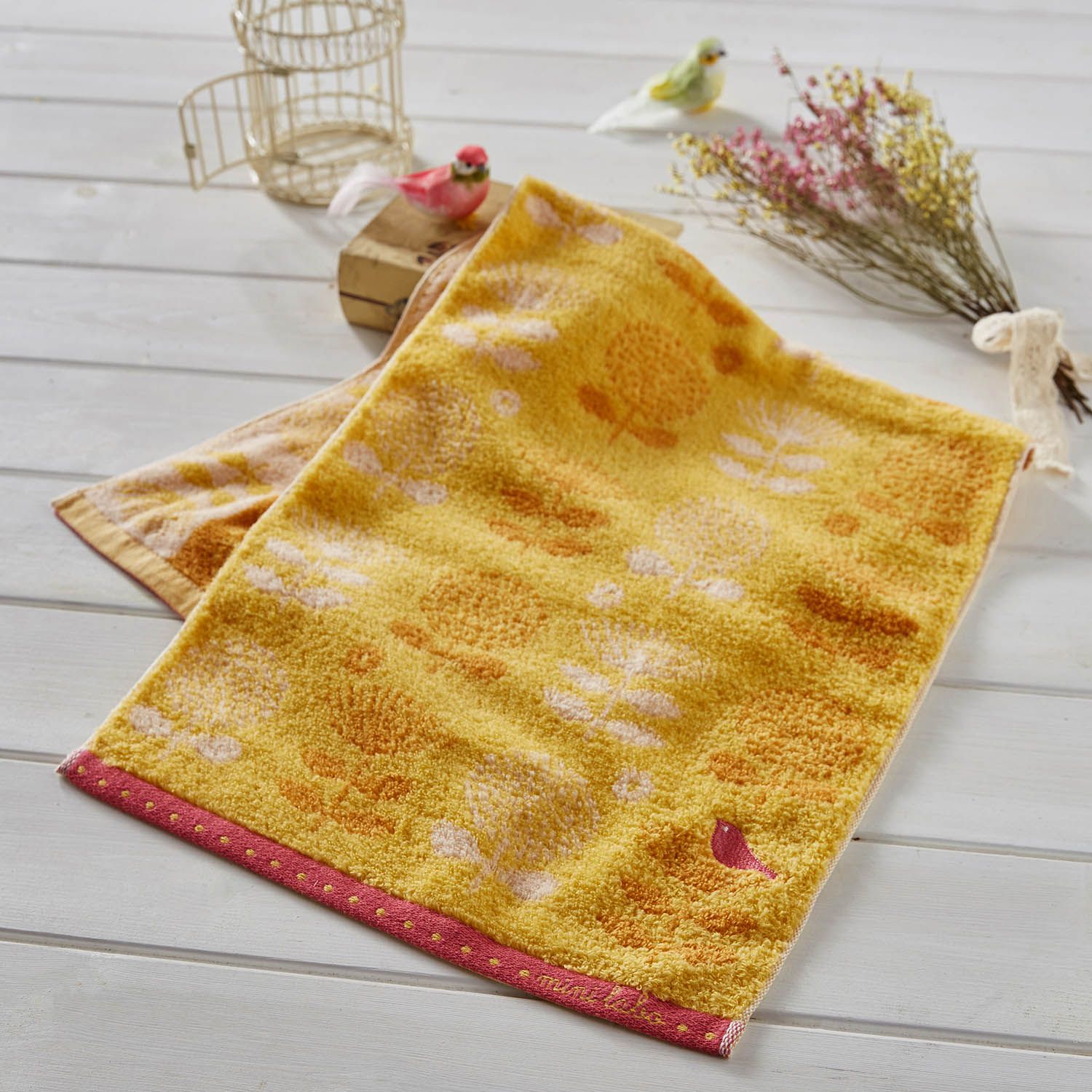 日本千趣會 - mini labo 法式浪漫無燃系純棉長毛巾-蒲公英-黃 (34x80cm)