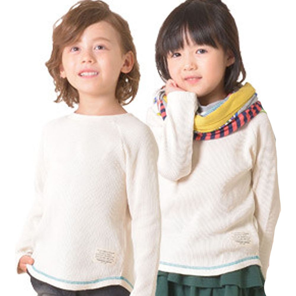 日本 TORIDORY - 純棉舒適鬆餅紋長袖上衣-奶油米