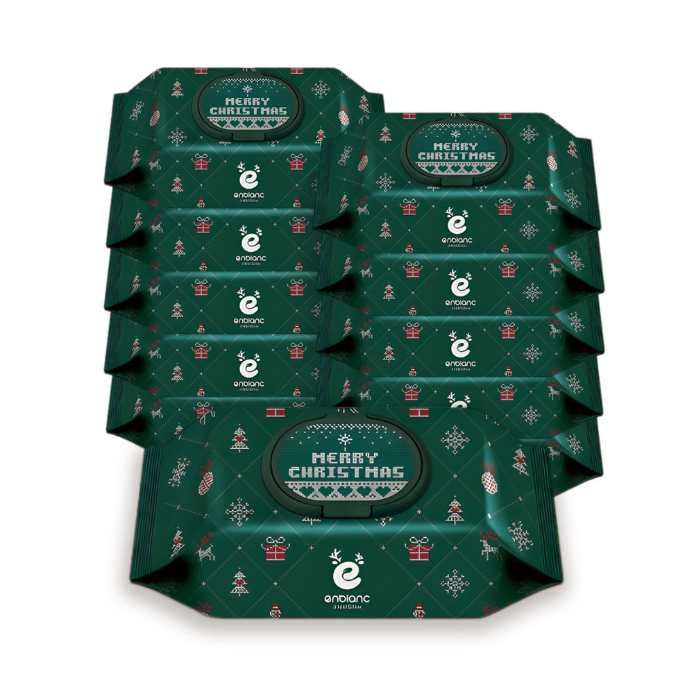 韓國 ENBLANC - 2023聖誕綠限量款｜輕柔木槿花｜純水濕紙巾-有蓋大包-綠色-72抽10包