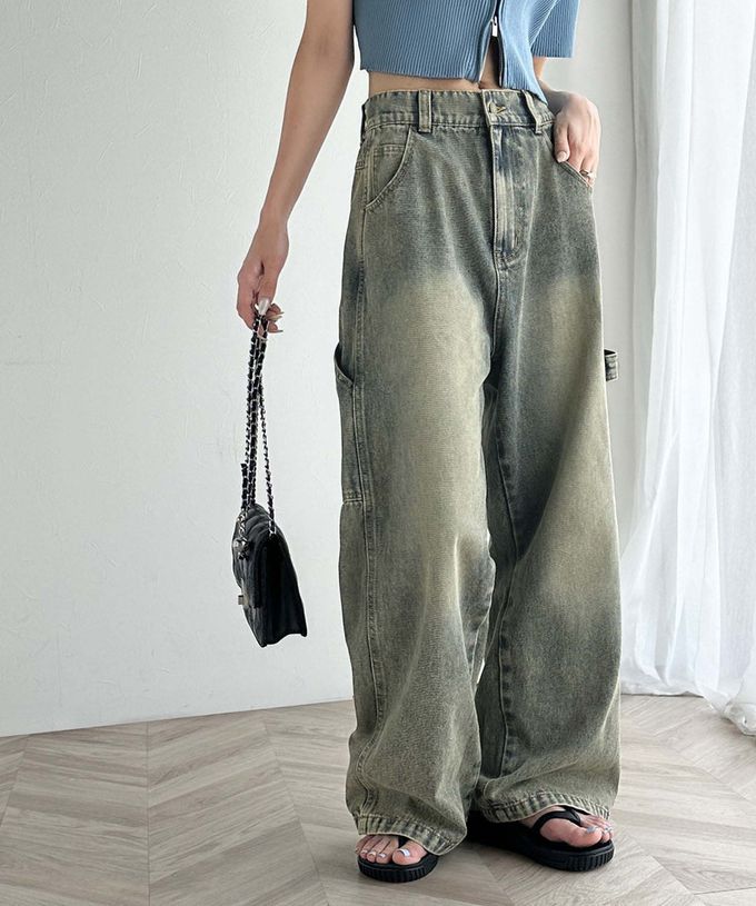 日本 Classical Elf - 超顯瘦厚磅百搭直筒褲-復古刷色