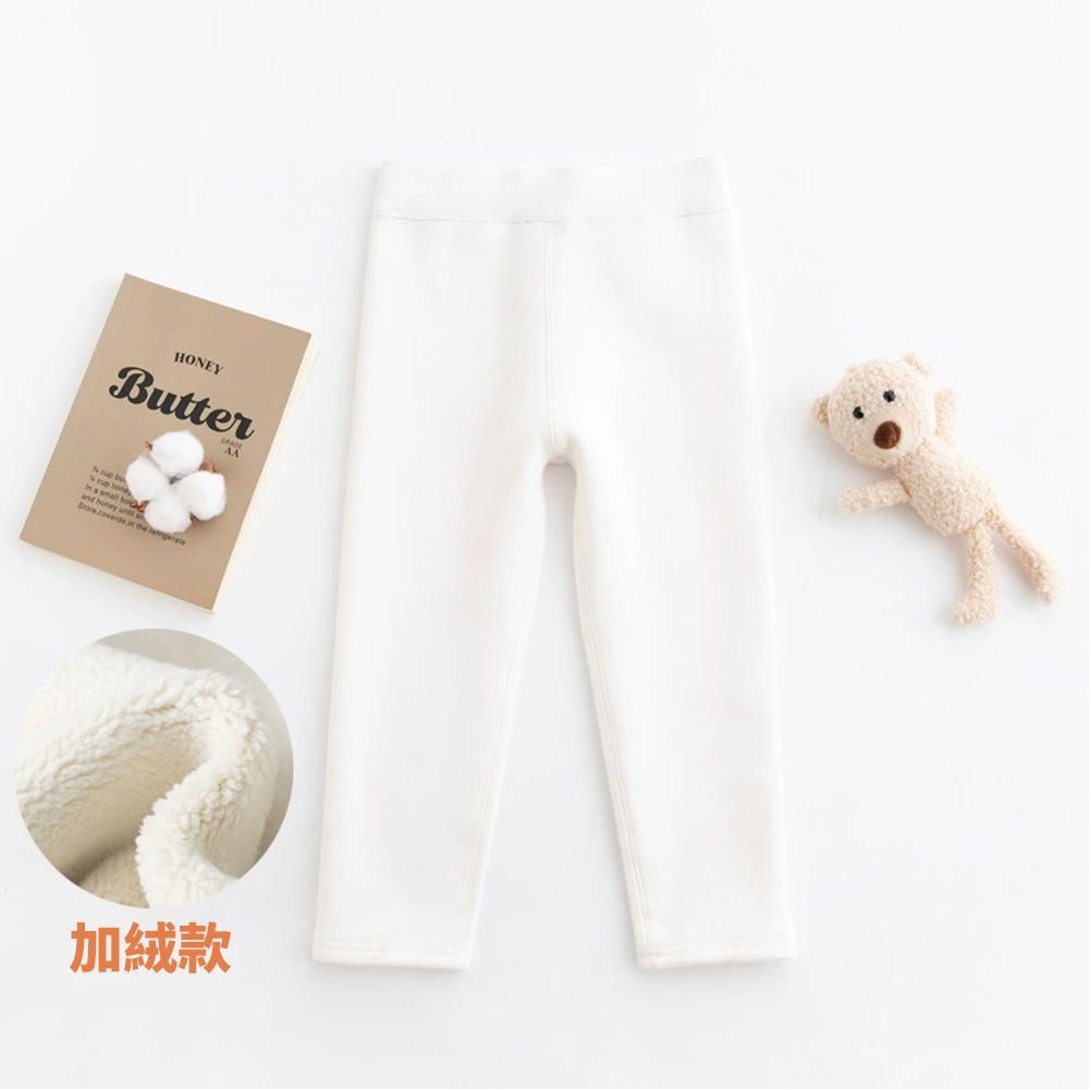 加絨腰鬆緊保暖內搭褲-百搭素面-白色