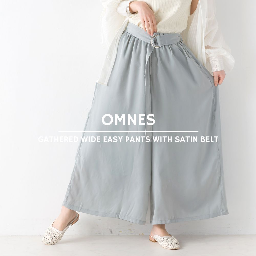 日本 OMNES - 透氣質感綁帶修身寬褲-薄荷藍