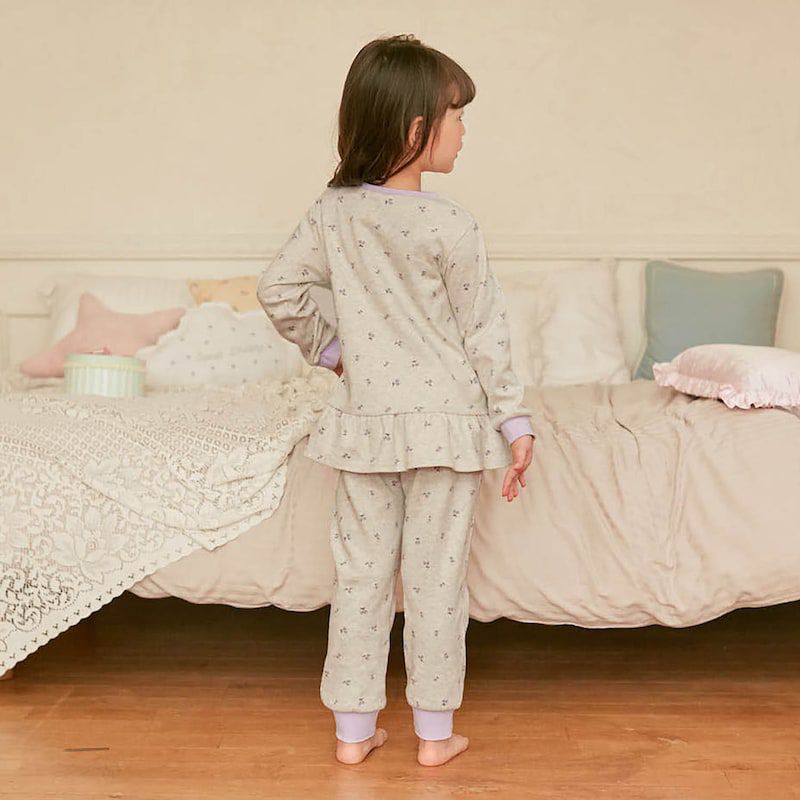 日本千趣會 - GITA 極柔舒適長袖家居服/睡衣-小花-灰紫